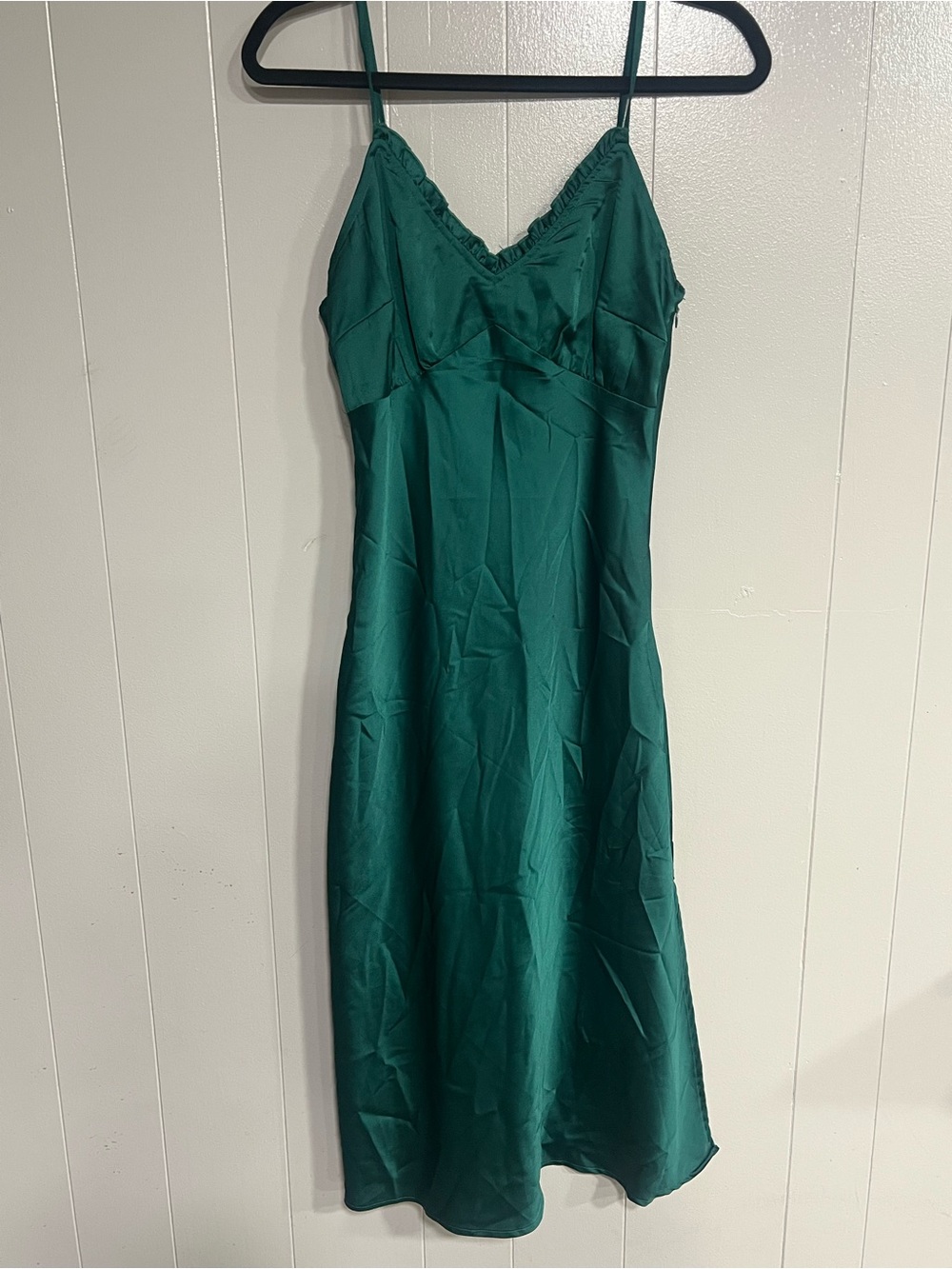 Japna Emerald Green Satin Midi Dress M Side Slit Adjustable Straps